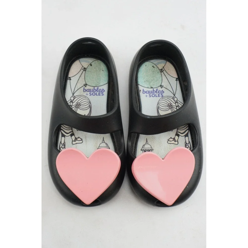GC Baubles + Soles Black‎ Heart Jelly Shoes Glitter Slip On Mary Janes Kids 6